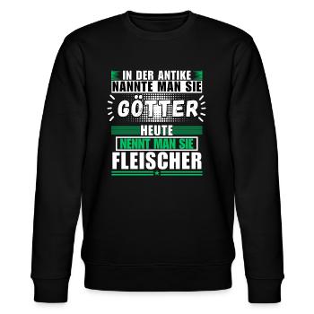 Götter in der Antike. Heute Fleischer - Stanley/Stella Unisex Bio-Sweatshirt CHANGER  - Schwarz - Vorne - Nik (191cm) & Marisol (170cm)