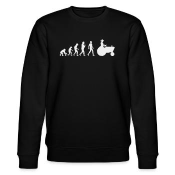 Evolution Lustig: Vom Affen Zum Traktorfahrer - Stanley/Stella Unisex Bio-Sweatshirt CHANGER  - Schwarz - Vorne - Nik (191cm) & Marisol (170cm)