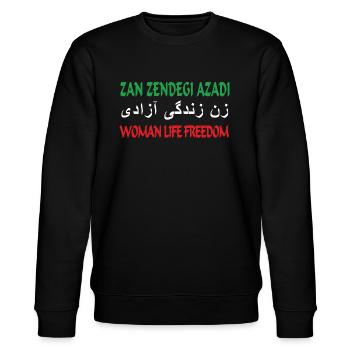 Woman Life Freedom Zan Zendegi Azadi - Stanley/Stella Unisex Bio-Sweatshirt CHANGER  - Schwarz - Vorne - Nik (191cm) & Marisol (170cm)