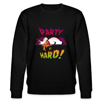 Party Hard Einhorn - Stanley/Stella Unisex Bio-Sweatshirt CHANGER  - Schwarz - Vorne - Nik (191cm) & Marisol (170cm)