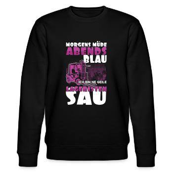 Morgens Müde Abends Blau Ich Bin Eine Geile - Stanley/Stella Unisex Bio-Sweatshirt CHANGER  - Schwarz - Vorne - Nik (191cm) & Marisol (170cm)