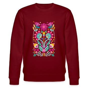 Otomi Blumen Mexikanische Blumenkunst - Stanley/Stella Unisex Bio-Sweatshirt CHANGER  - Burgunderrot - Vorne - Nik (191cm) & Marisol (170cm)