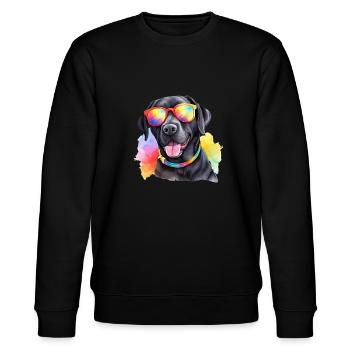 Cooler Labrador Retriever Hund mit Sonnenbrille - Stanley/Stella Unisex Bio-Sweatshirt CHANGER  - Schwarz - Vorne - Nik (191cm) & Marisol (170cm)