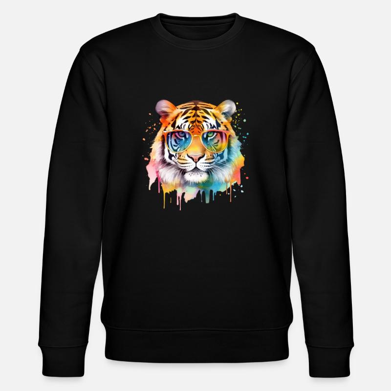 Bunter cooler Tiger mit Sonnenbrille - Stanley/Stella Unisex Bio-Sweatshirt CHANGER  - Schwarz