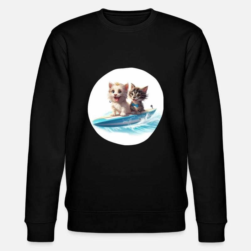 Surfender Hund und Katze - Stanley/Stella Unisex Bio-Sweatshirt CHANGER  - Schwarz