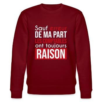 comptable toujours raison | compatibilité | métier - Sweat bio CHANGER Stanley/Stella Unisexe - bordeaux - Devant - Nik (191cm) & Marisol (170cm)