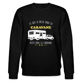 Camping. Ce qui se passe dans la caravane - Sweat bio CHANGER Stanley/Stella Unisexe - noir - Devant - Nik (191cm) & Marisol (170cm)
