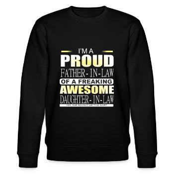 Schwiegervater Shirts / Schwiegervater Sprüche - Stanley/Stella Unisex Bio-Sweatshirt CHANGER  - Schwarz - Vorne - Nik (191cm) & Marisol (170cm)