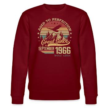 58 years old Aged to Perfection born: September 1966 - Stanley/Stella CHANGER Unisex Organic Sweatshirt - burgundy - Front - Nik (191cm) & Marisol (170cm)