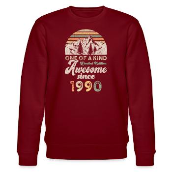 1990 Birthday Mountains - Stanley/Stella CHANGER Unisex Organic Sweatshirt - burgundy - Front - Nik (191cm) & Marisol (170cm)
