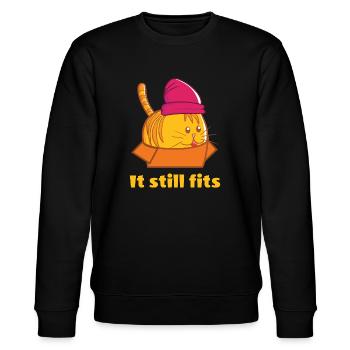 It Still Fits - Dicke Katze in Karton - Stanley/Stella Unisex Bio-Sweatshirt CHANGER  - Schwarz - Vorne - Nik (191cm) & Marisol (170cm)