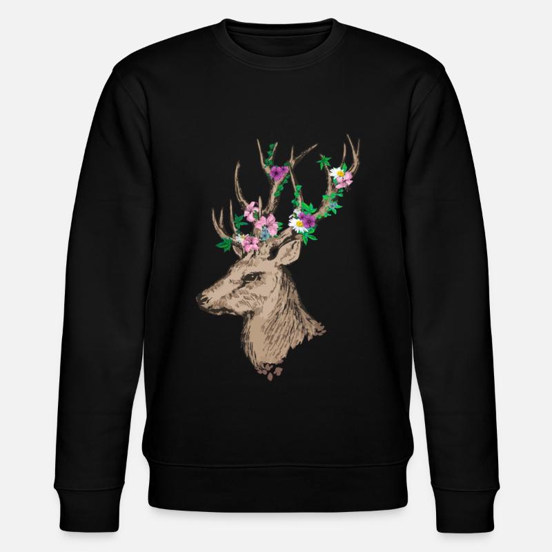 Hirsch mit Blumen - Stanley/Stella Unisex Bio-Sweatshirt CHANGER  - Schwarz