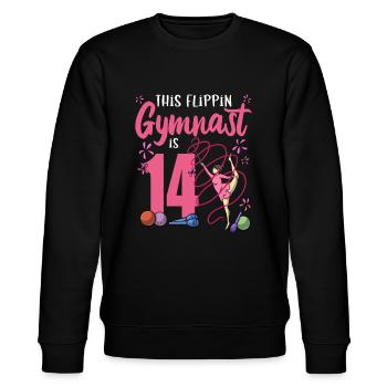 This Flipping Gymnast Is 14 Gymnast Birthday - Stanley/Stella CHANGER Unisex Organic Sweatshirt - black - Front - Nik (191cm) & Marisol (170cm)