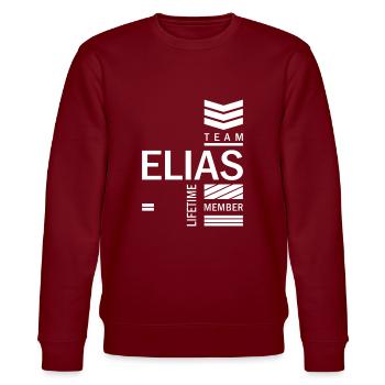 Elias personalisierter Name Geburtstagsgeschenk - Stanley/Stella Unisex Bio-Sweatshirt CHANGER  - Burgunderrot - Vorne - Nik (191cm) & Marisol (170cm)
