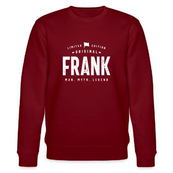 Mens Original Frank Funny Personalized Name - Stanley/Stella CHANGER Unisex Organic Sweatshirt - burgundy - Front - Nik (191cm) & Marisol (170cm)