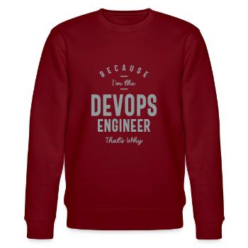 Devops Engineer Funny Job Occupation - Stanley/Stella CHANGER Unisex Organic Sweatshirt - burgundy - Front - Nik (191cm) & Marisol (170cm)