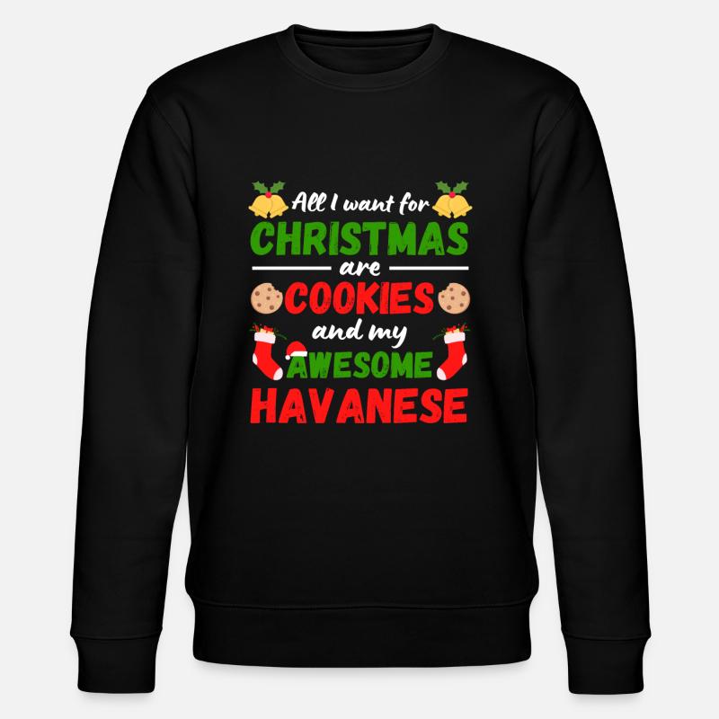 Christmas Havanese Biscuits - Stanley/Stella CHANGER Unisex Organic Sweatshirt - black