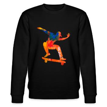 Skateboard - Stanley/Stella Unisex Bio-Sweatshirt CHANGER  - Schwarz - Vorne - Nik (191cm) & Marisol (170cm)