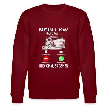 LKW Fahrer Berufskraftfahrer Trucker Brummi Truck - Stanley/Stella Unisex Bio-Sweatshirt CHANGER  - Burgunderrot - Vorne - Nik (191cm) & Marisol (170cm)