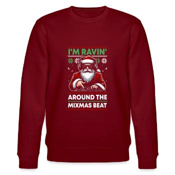 Santa DJ Disc jockey Turntable - Stanley/Stella Unisex Bio-Sweatshirt CHANGER  - Burgunderrot - Vorne - Nik (191cm) & Marisol (170cm)