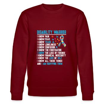 DISABILITY WARRIOR - Stanley/Stella CHANGER Unisex Organic Sweatshirt - burgundy - Front - Nik (191cm) & Marisol (170cm)