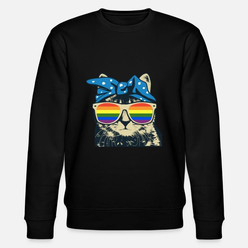 Katze Regenbogen - Stanley/Stella Unisex Bio-Sweatshirt CHANGER  - Schwarz