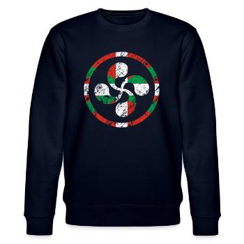 Lauburu of Euskadi. Basque Country. Ikurriña - Stanley/Stella CHANGER Unisex Organic Sweatshirt - navy - Front - Nik (191cm) & Marisol (170cm)