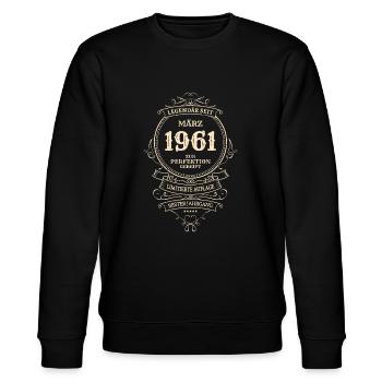 Geburtstag T Shirt Jahrgang Maerz 1961 - Stanley/Stella Unisex Bio-Sweatshirt CHANGER  - Schwarz - Vorne - Nik (191cm) & Marisol (170cm)