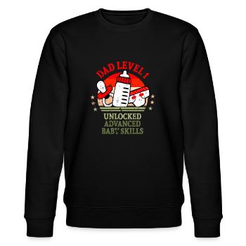 Level 1 Unlocked Gamer Dad Gift Ideas - Stanley/Stella CHANGER Unisex Organic Sweatshirt - black - Front - Nik (191cm) & Marisol (170cm)