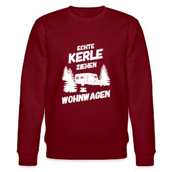 ECHTE KERLE ZIEHEN WOHNWAGEN - Stanley/Stella Unisex Bio-Sweatshirt CHANGER  - Burgunderrot - Vorne - Nik (191cm) & Marisol (170cm)