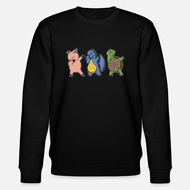 Dinosaur Pig Turtle Dabbing - Stanley/Stella CHANGER Unisex Organic Sweatshirt - black