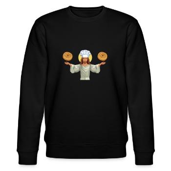 Sesame Bagel New York Jewish Deli - Stanley/Stella Unisex Bio-Sweatshirt CHANGER  - Schwarz - Vorne - Nik (191cm) & Marisol (170cm)