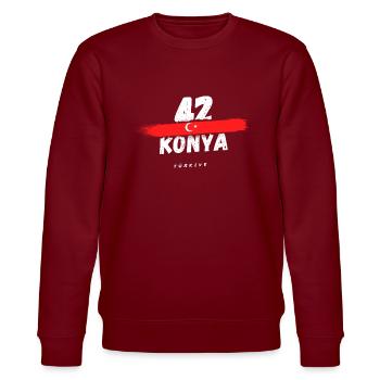 Konya 42 Türkei Türkiye - Stanley/Stella Unisex Bio-Sweatshirt CHANGER  - Burgunderrot - Vorne - Nik (191cm) & Marisol (170cm)