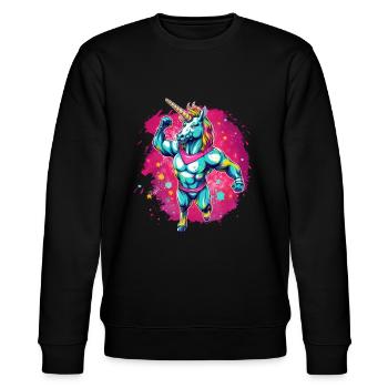 Unicorn Bodybuilder - Stanley/Stella CHANGER Unisex Organic Sweatshirt - black - Front - Nik (191cm) & Marisol (170cm)