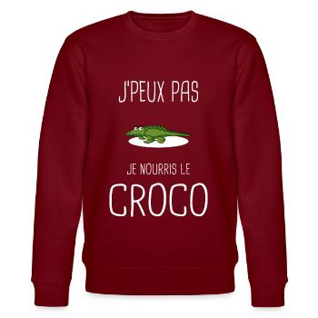 Croco - crocodile -caïman -alligator - Sweat bio CHANGER Stanley/Stella Unisexe - bordeaux - Devant - Nik (191cm) & Marisol (170cm)