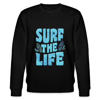 Surfen, Surf the life, B - Stanley/Stella Unisex Bio-Sweatshirt CHANGER  - Schwarz - Vorne - Nik (191cm) & Marisol (170cm)