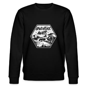 Adventure awaits - Stanley/Stella Unisex Bio-Sweatshirt CHANGER  - Schwarz - Vorne - Nik (191cm) & Marisol (170cm)