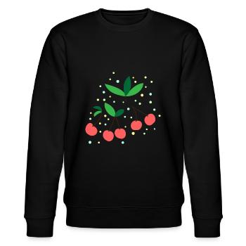 CHERRIES FRUIT LEAVES CIRCLES PATTERN - Stanley/Stella CHANGER Unisex Organic Sweatshirt - black - Front - Nik (191cm) & Marisol (170cm)