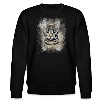 Getigerte Katze Aquarell, niedliches Katzenmotiv - Stanley/Stella Unisex Bio-Sweatshirt CHANGER  - Schwarz - Vorne - Nik (191cm) & Marisol (170cm)