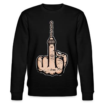Mittelfinger Stinkefinger Bohrmaschine Design - Stanley/Stella Unisex Bio-Sweatshirt CHANGER  - Schwarz - Vorne - Nik (191cm) & Marisol (170cm)