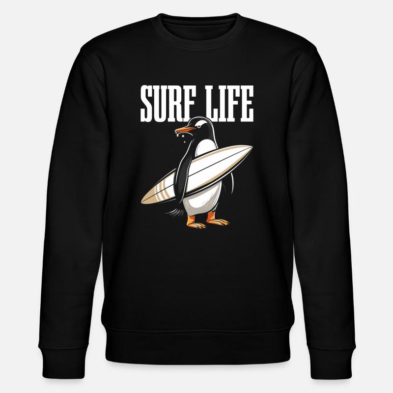 Surf pingouin drôle surfeur cadeau - Sweat bio CHANGER Stanley/Stella Unisexe - noir