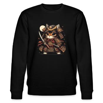 Japanese Samurai Cat Warrior Retro Ninja - Stanley/Stella CHANGER Unisex Organic Sweatshirt - black - Front - Nik (191cm) & Marisol (170cm)