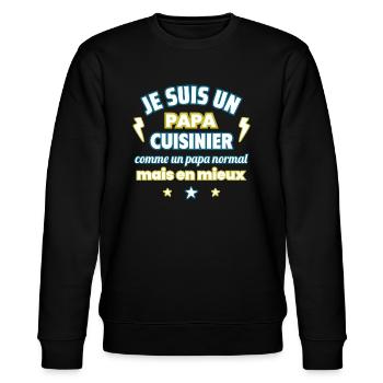 Papa cuisinier, cadeau fête des pères,Noël - Sweat bio CHANGER Stanley/Stella Unisexe - noir - Devant - Nik (191cm) & Marisol (170cm)