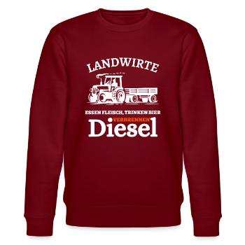 Landwirte- Essen Fleisch Trinken Bier ... - Stanley/Stella Unisex Bio-Sweatshirt CHANGER  - Burgunderrot - Vorne - Nik (191cm) & Marisol (170cm)