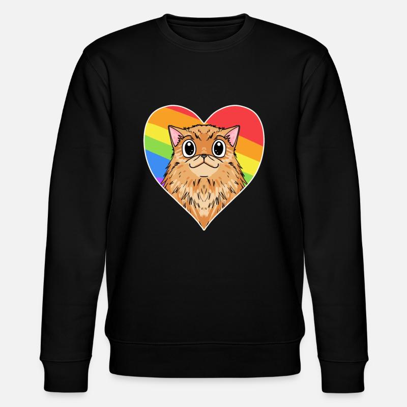Rainbow - Cat with heart - Stanley/Stella CHANGER Unisex Organic Sweatshirt - black