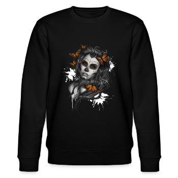 Tag der Toten Zucker Schädel Mädchen - Stanley/Stella Unisex Bio-Sweatshirt CHANGER  - Schwarz - Vorne - Nik (191cm) & Marisol (170cm)