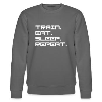 Train Eat Sleep Repeat Fitness Geschenk - Stanley/Stella Unisex Bio-Sweatshirt CHANGER  - Burgunderrot - Vorne - Nik (191cm) & Marisol (170cm)