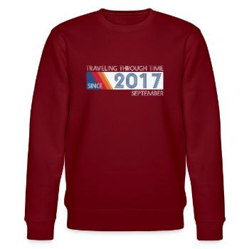 Funny Time Travel Birthday Design September 2017 - Stanley/Stella CHANGER Unisex Organic Sweatshirt - burgundy - Front - Nik (191cm) & Marisol (170cm)