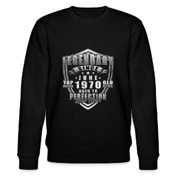 Juni 1970 Jubiläum 1970 Legenden Juni - Stanley/Stella Unisex Bio-Sweatshirt CHANGER  - Schwarz - Vorne - Nik (191cm) & Marisol (170cm)