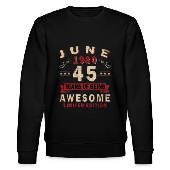 Juni 1980 Geschenk 45. Jubiläum Juni 1980 Retro - Stanley/Stella Unisex Bio-Sweatshirt CHANGER  - Schwarz - Vorne - Nik (191cm) & Marisol (170cm)